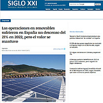 Las operaciones en renovables sufrieron en Espaa un descenso del 21% en 2022, pero el valor se mantuvo